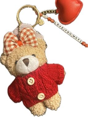 Little Words Project "Love You More" Plush Teddy Bear Bag Charm Keychain Red
